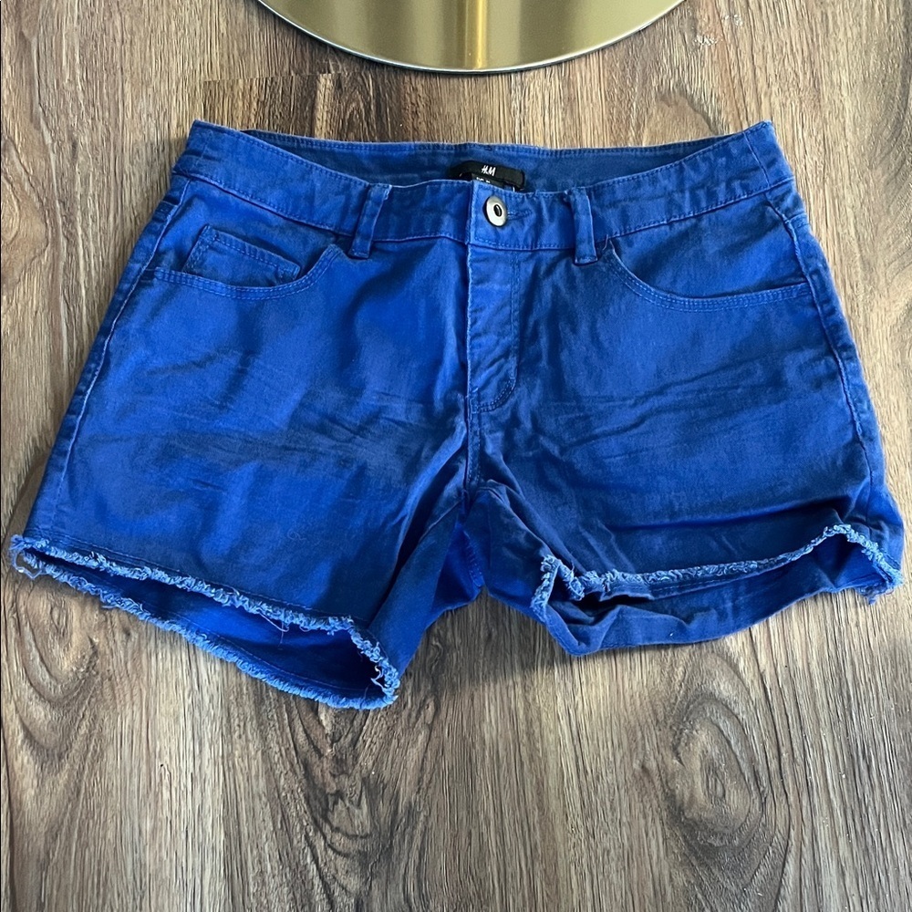 H&M Cobalt Blue Frayed Hem Shorts